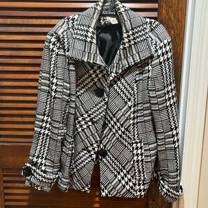 Chico’s size 2 jacket black/ivory/purple and silver threading